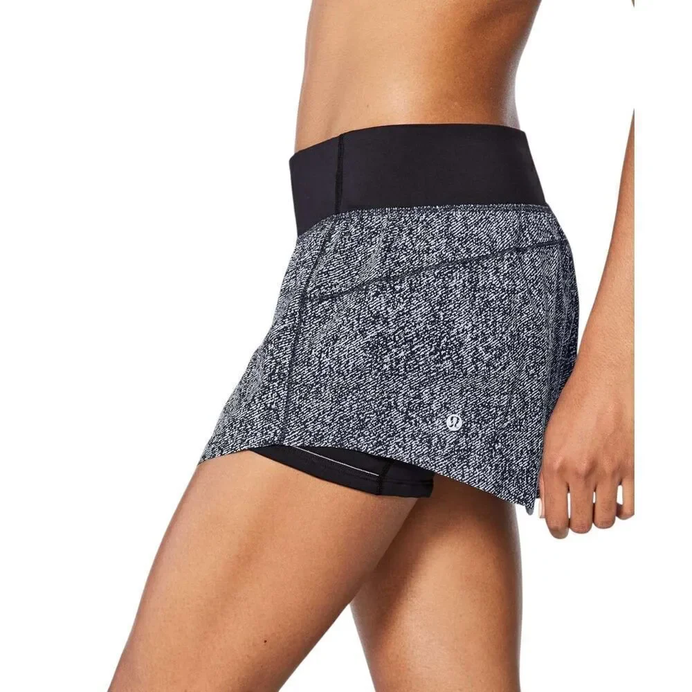 Lululemon Final Lap Mid-Rise Skirt *Twill Print Ice Grey Black - Picture 5 of 9